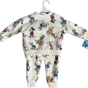 Disney Cream Kids Matching Set with Mickey Mouse Print